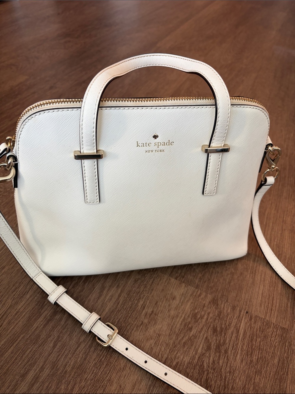 kate spade White Saffiano Leather Satchel with Gold Hardware